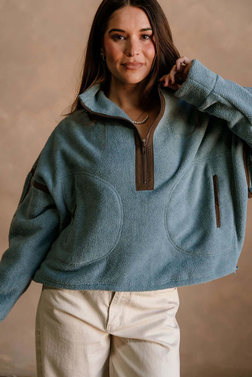 Gia Blue & Brown Quarter Zip Pullover - Image 9
