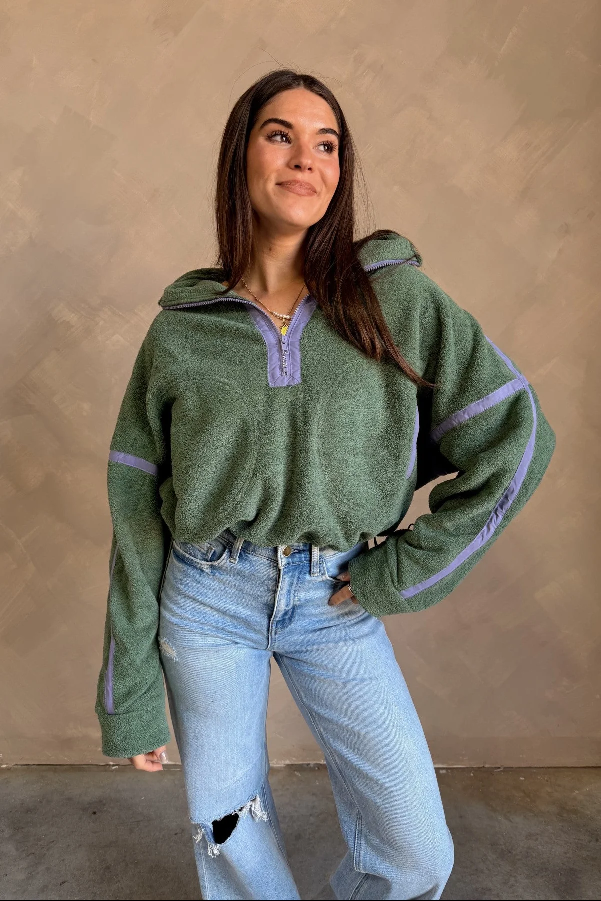 Gia Green & Lavender Quarter Zip Pullover - Image 13