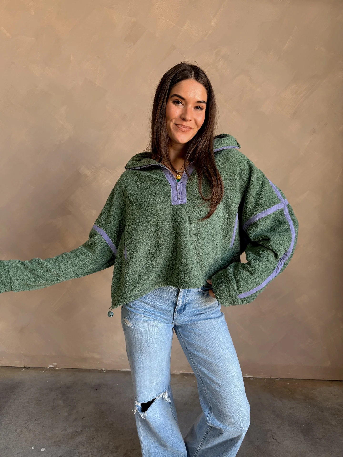 Gia Green & Lavender Quarter Zip Pullover - Image 17