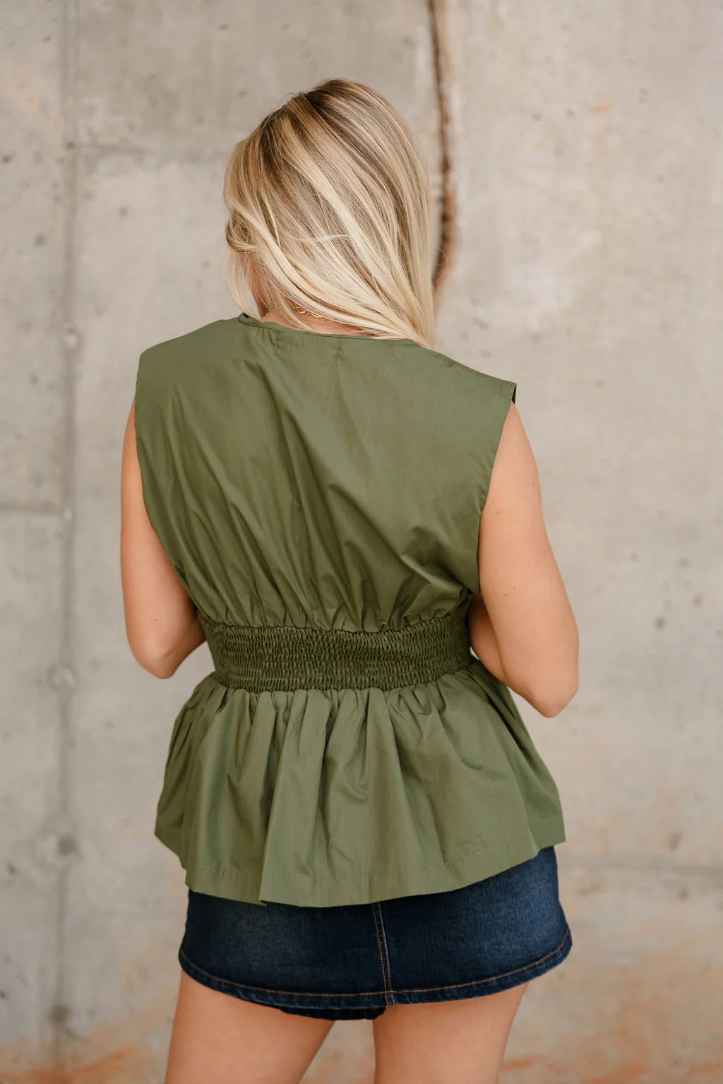 Gia Olive & Gold Zip-Up Flare Tank - Image 5