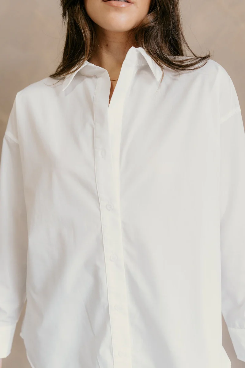 Gia White Button-Up Collared Long Sleeve Top - Image 12