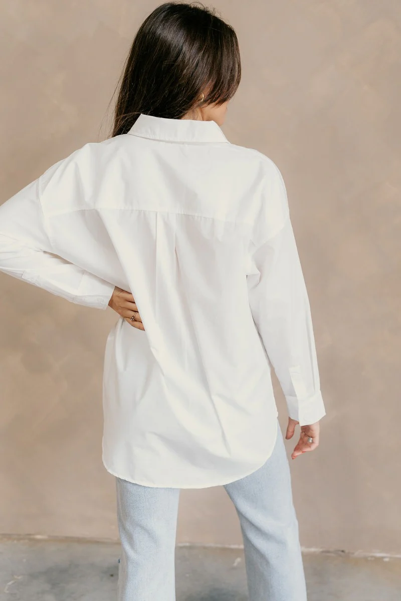 Gia White Button-Up Collared Long Sleeve Top - Image 13