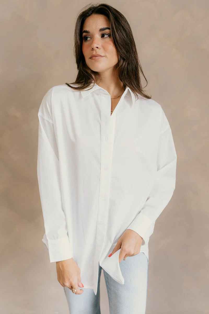 Gia White Button-Up Collared Long Sleeve Top - Image 9