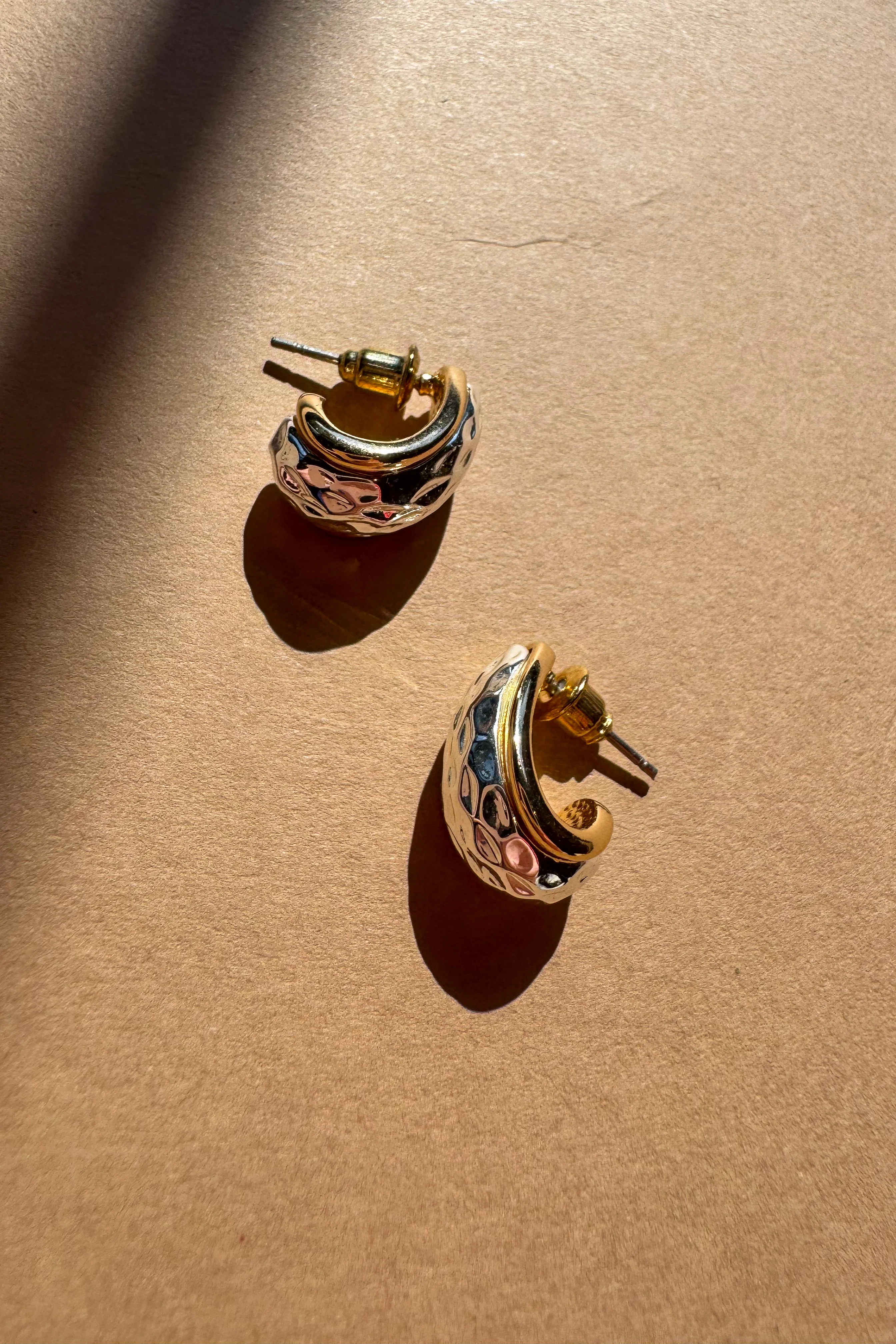 Giada Hammered Silver & Gold Scooped Earrings - Image 2