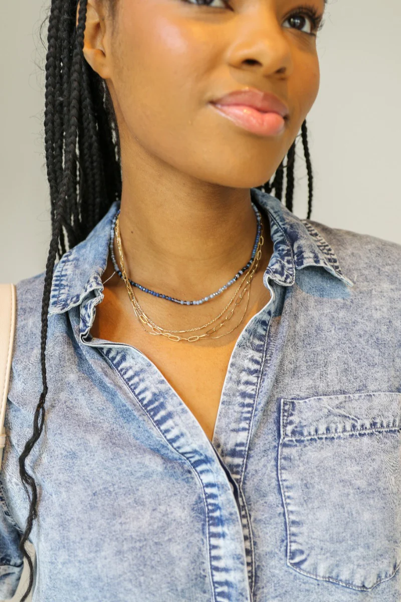 Gianna Blue and Gold Layered Necklace - Image 2
