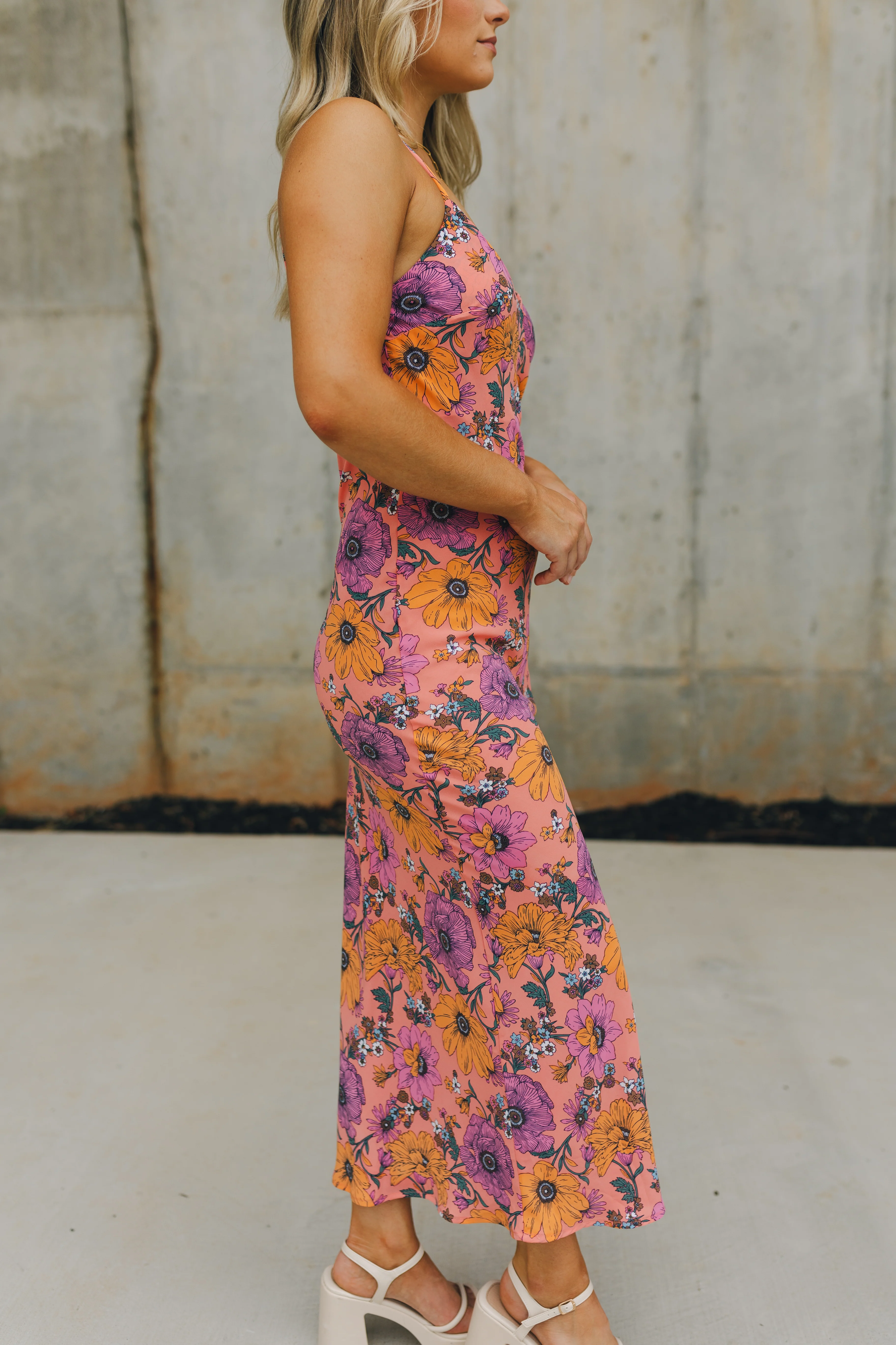 Gianna Coral Floral Midi Dress - Image 4