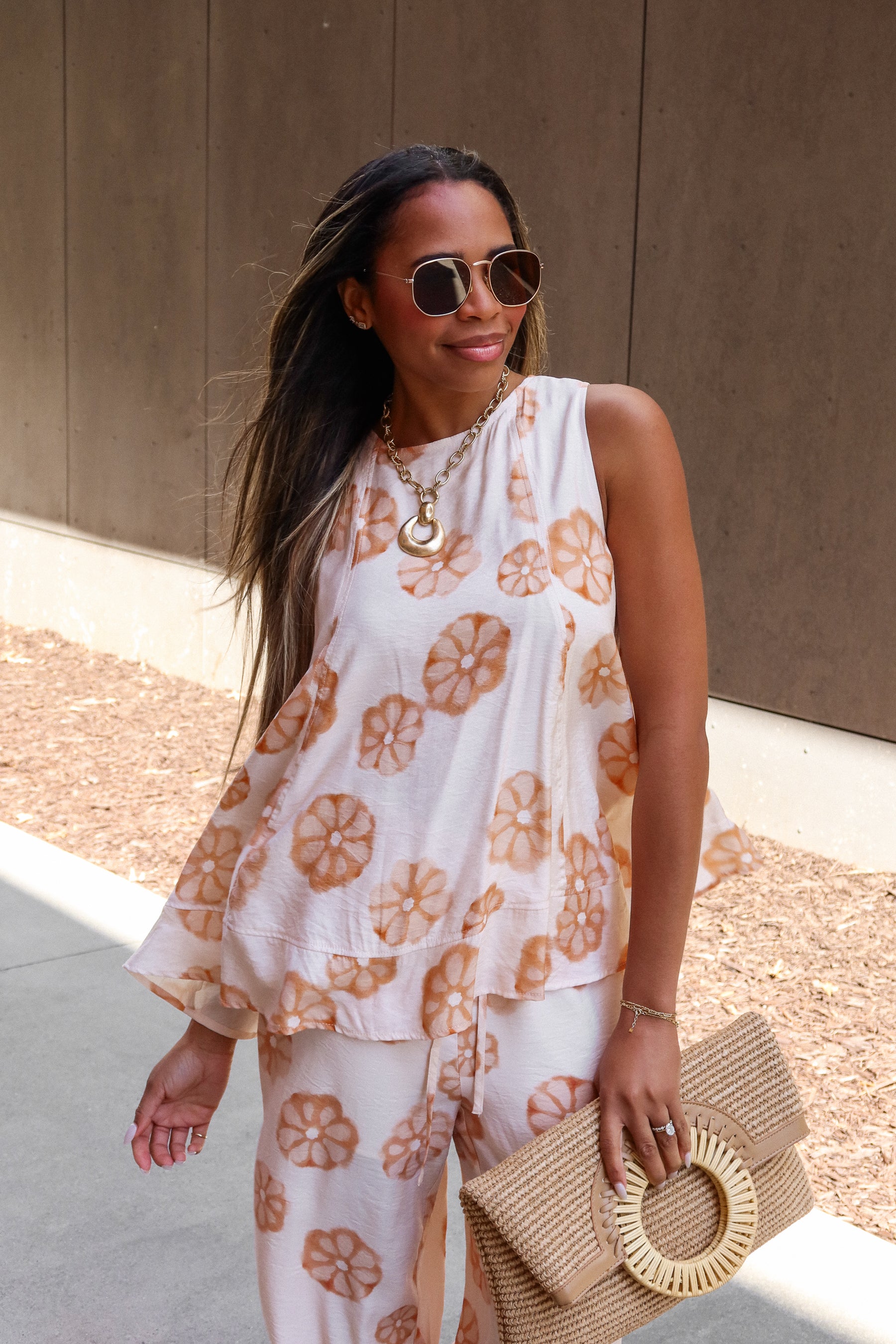 Gianna Cream & Orange Floral Tank Top