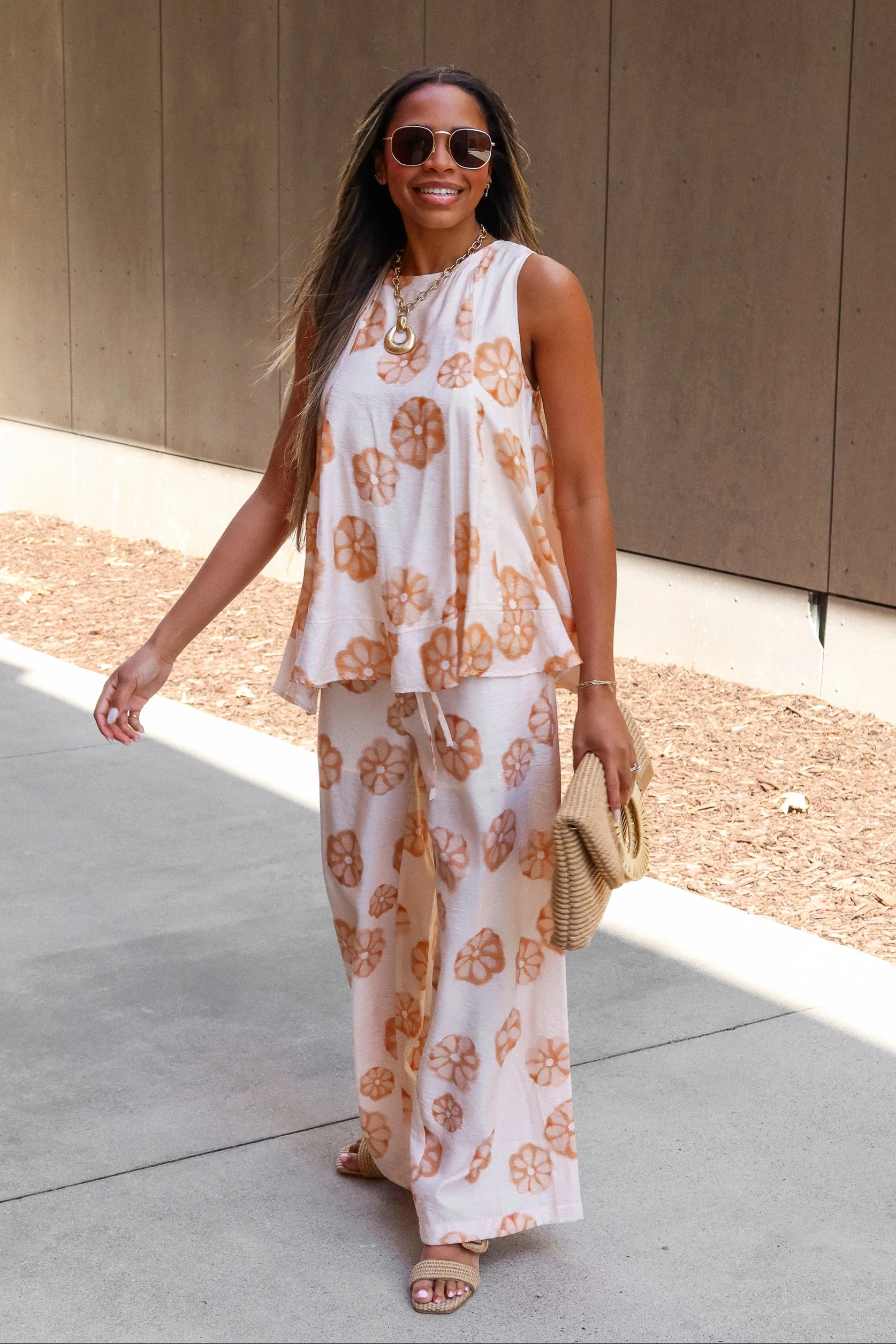 Gianna Cream & Orange Floral Tank Top - Image 3