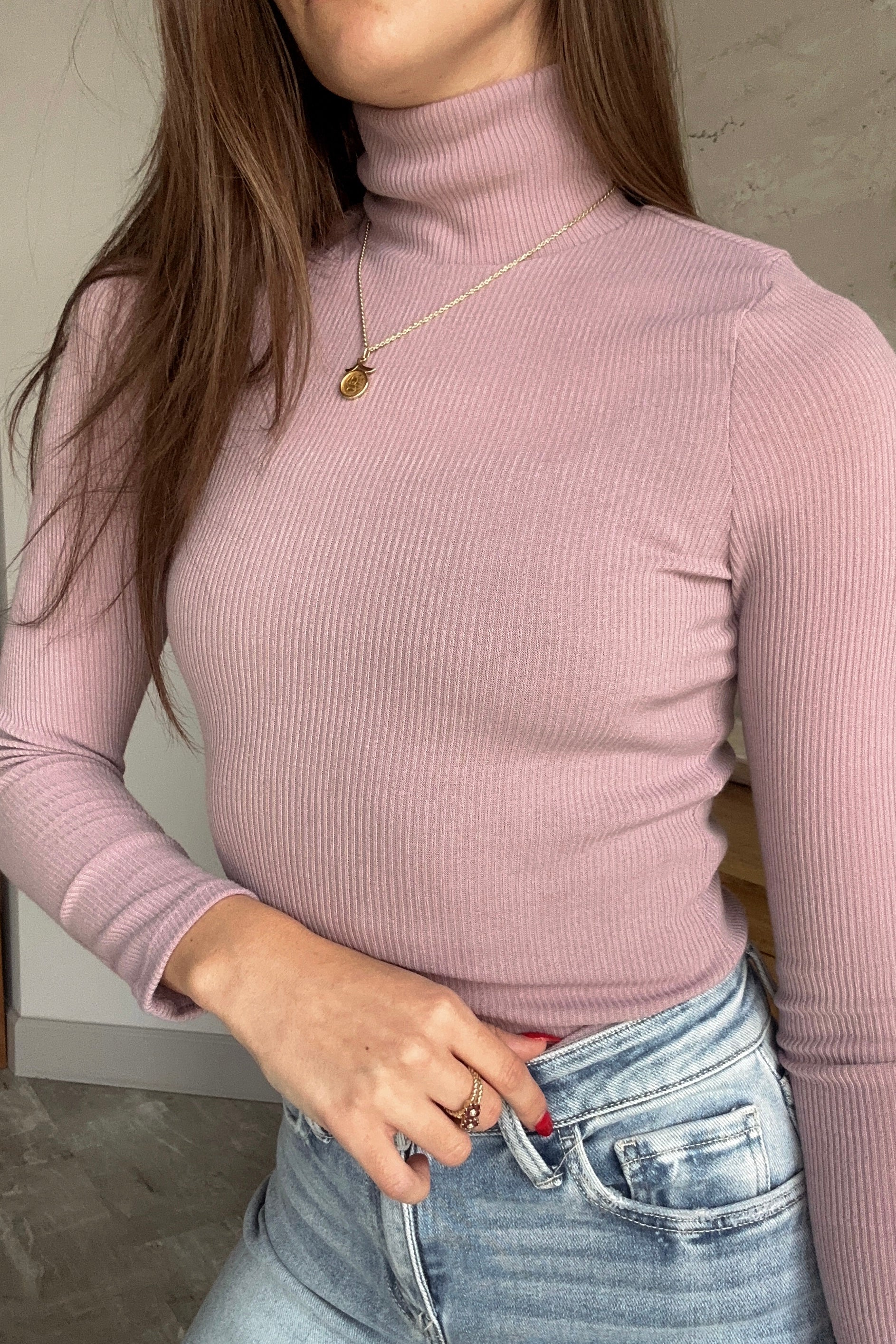 Gianna Purple Turtleneck Long Sleeve Bodysuit - Image 3