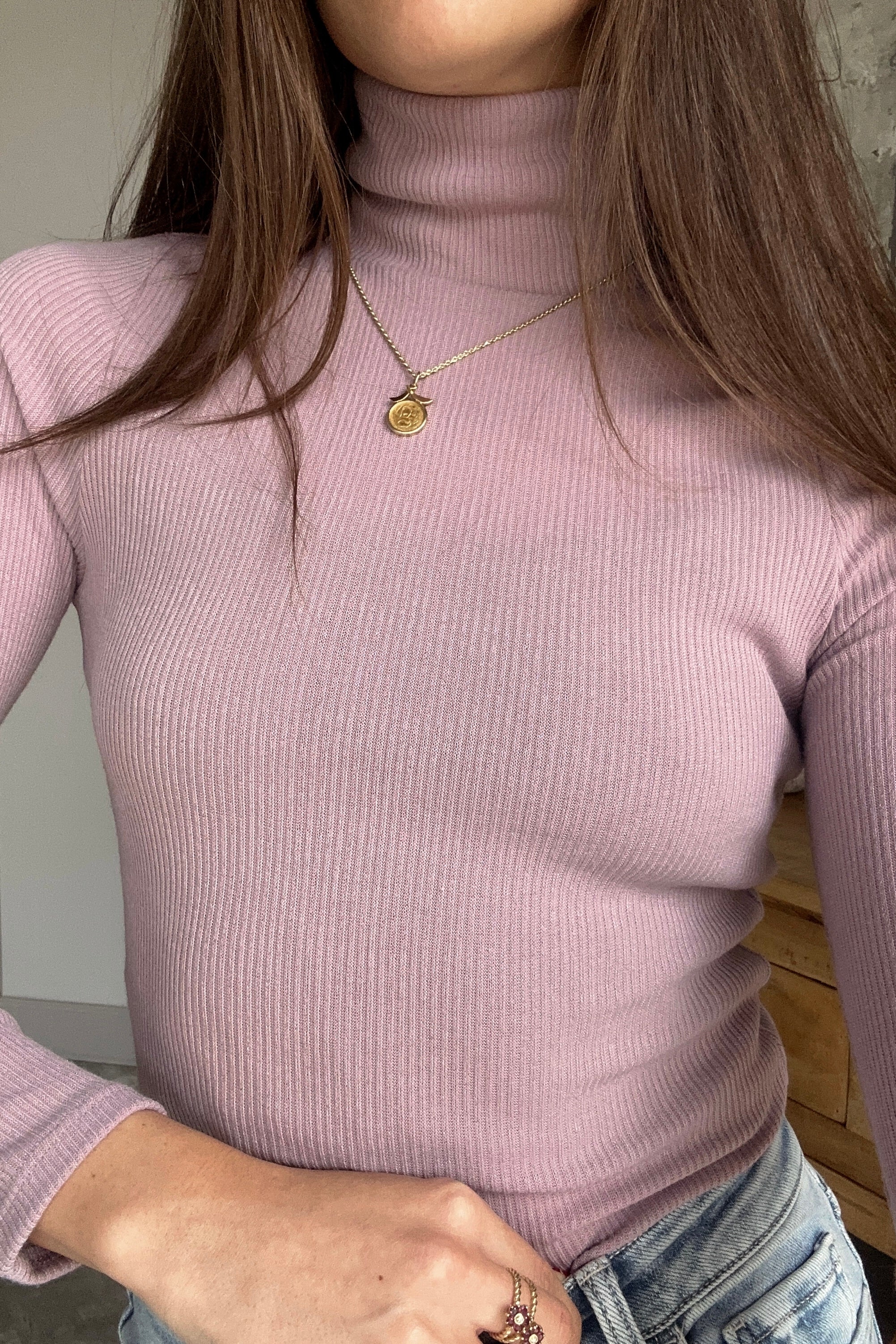 Gianna Purple Turtleneck Long Sleeve Bodysuit - Image 5