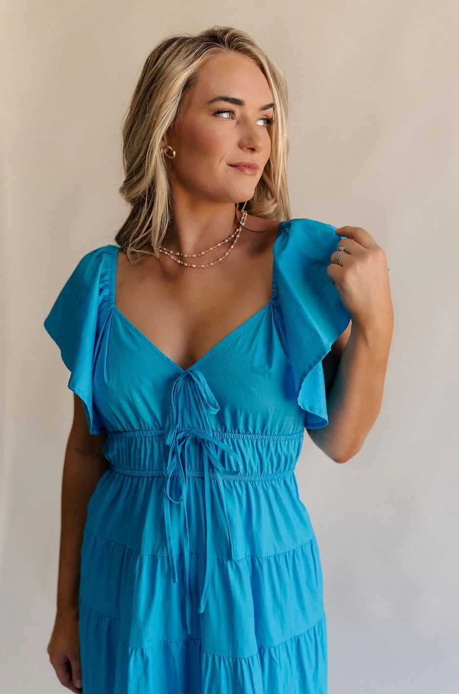 Gianna Aqua Ruffle Short Sleeve Tiered Maxi Dress - Image 11