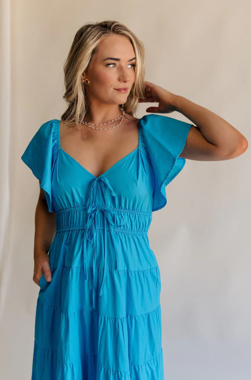 Gianna Aqua Ruffle Short Sleeve Tiered Maxi Dress - Image 2
