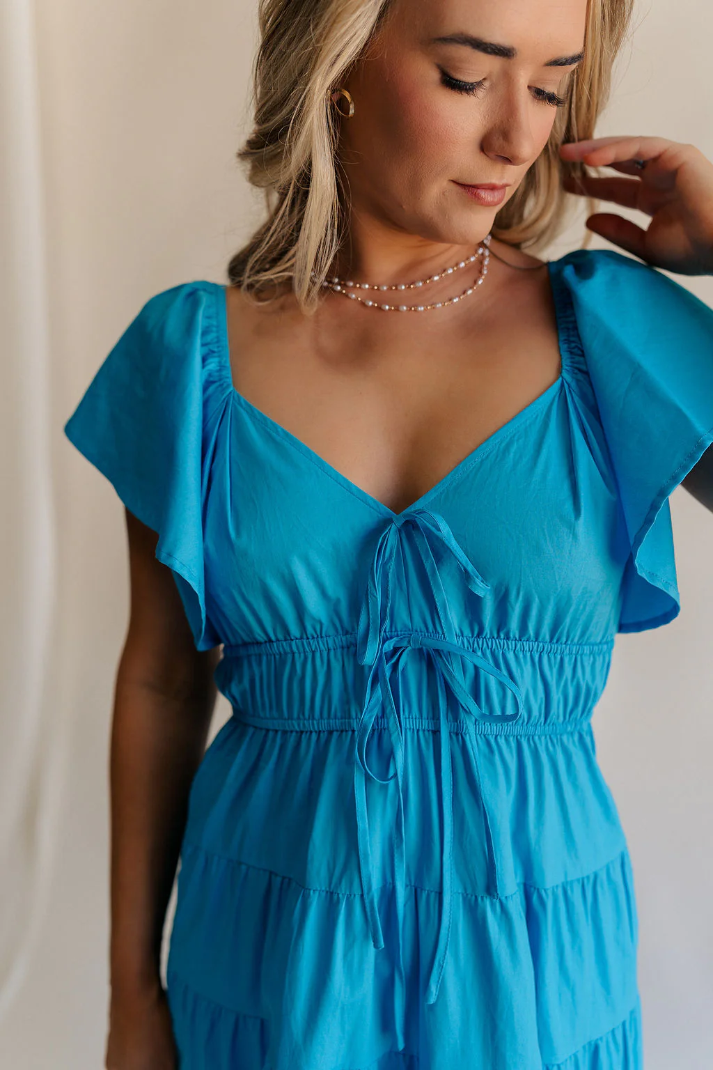 Gianna Aqua Ruffle Short Sleeve Tiered Maxi Dress - Image 3