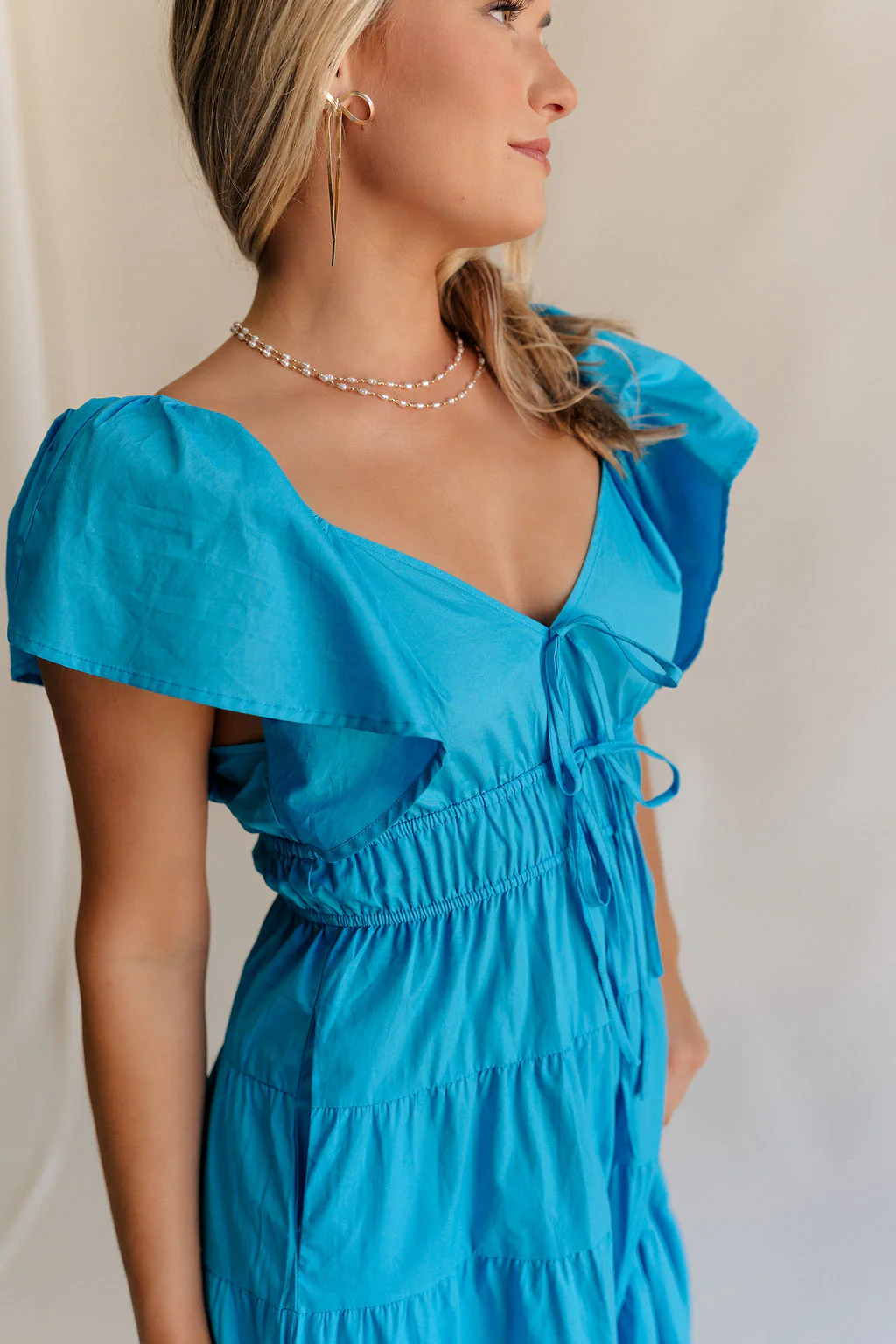Gianna Aqua Ruffle Short Sleeve Tiered Maxi Dress - Image 4