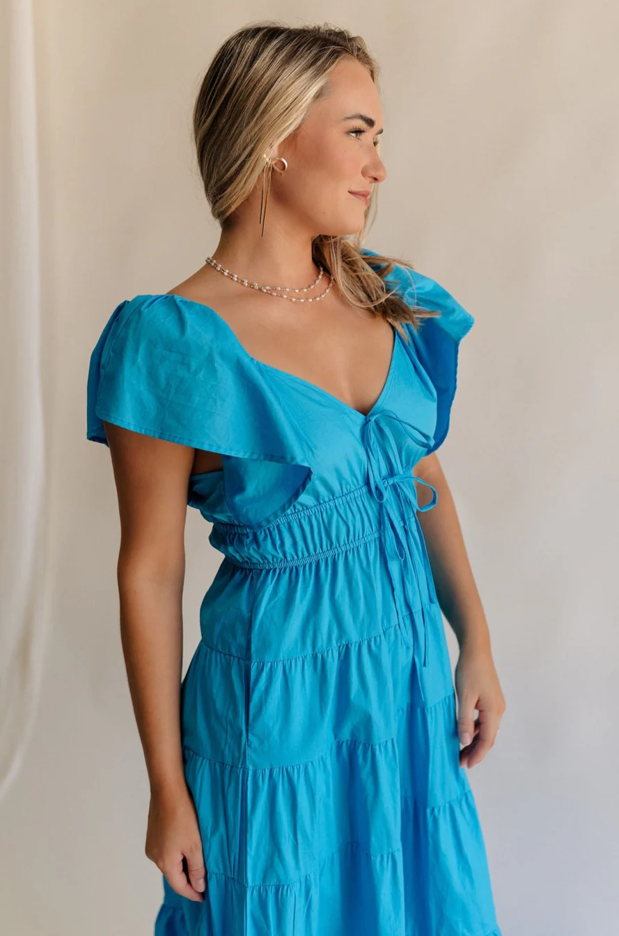 Gianna Aqua Ruffle Short Sleeve Tiered Maxi Dress - Image 5