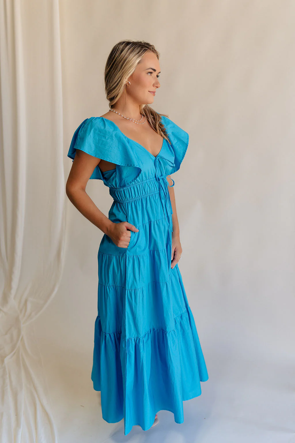 Gianna Aqua Ruffle Short Sleeve Tiered Maxi Dress - Image 7