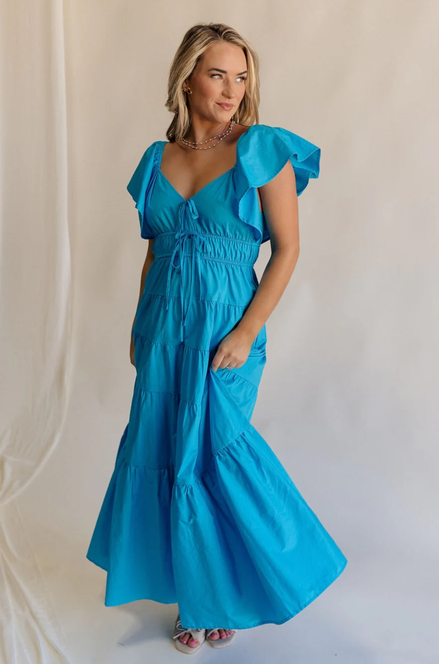 Gianna Aqua Ruffle Short Sleeve Tiered Maxi Dress - Image 9