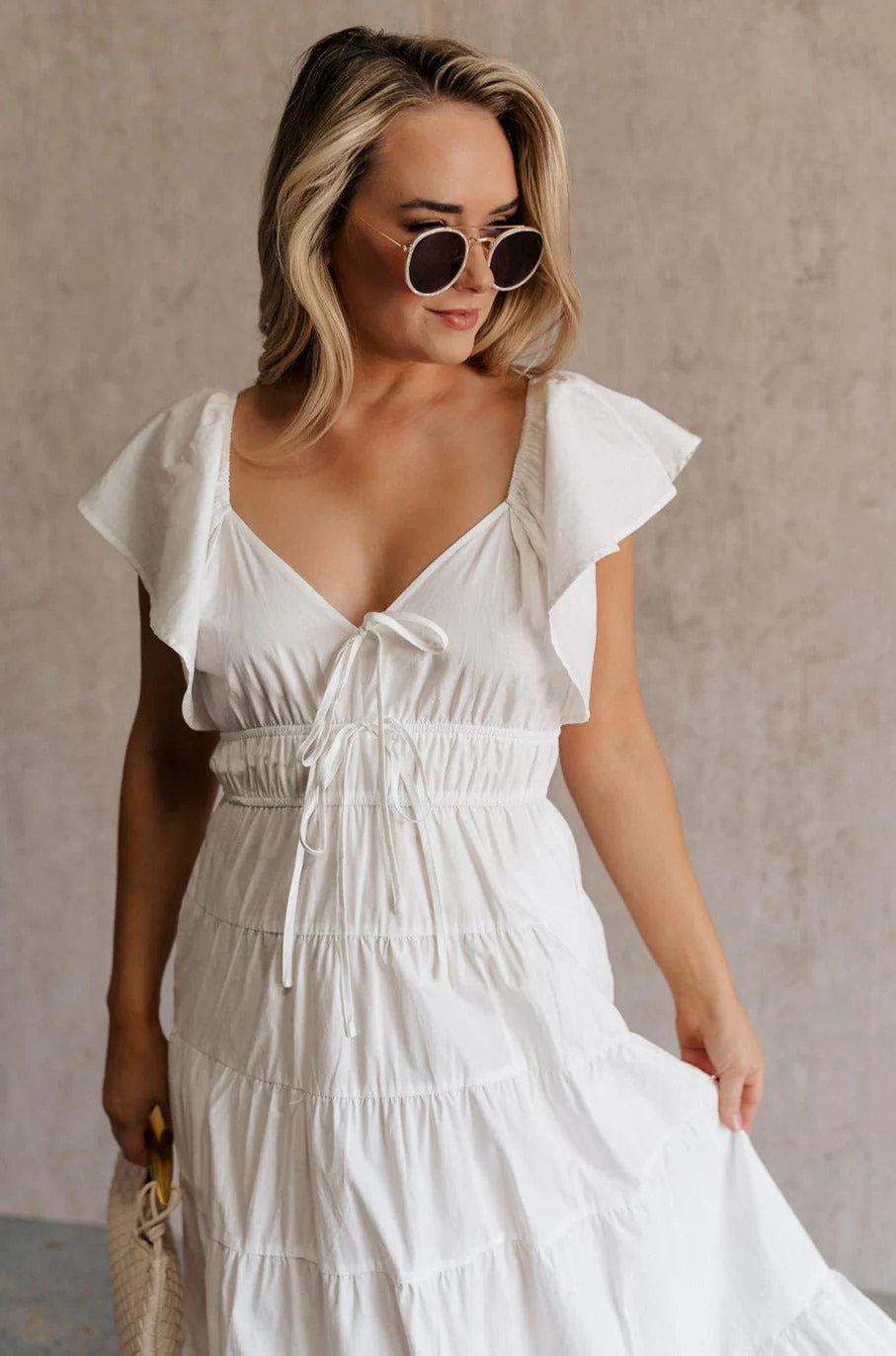 Gianna White Ruffle Short Sleeve Tiered Maxi Dress - Image 2