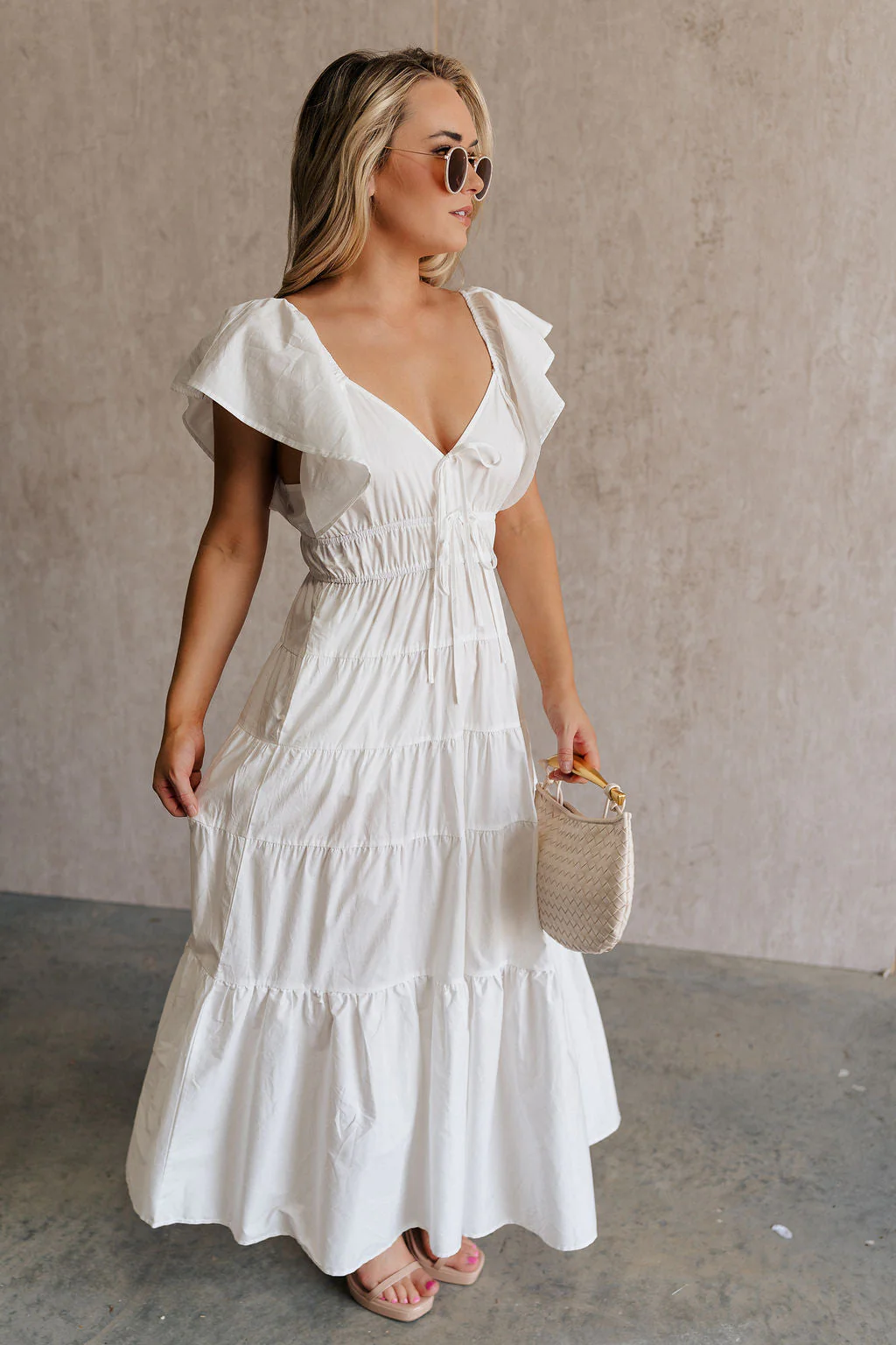 Gianna White Ruffle Short Sleeve Tiered Maxi Dress - Image 5