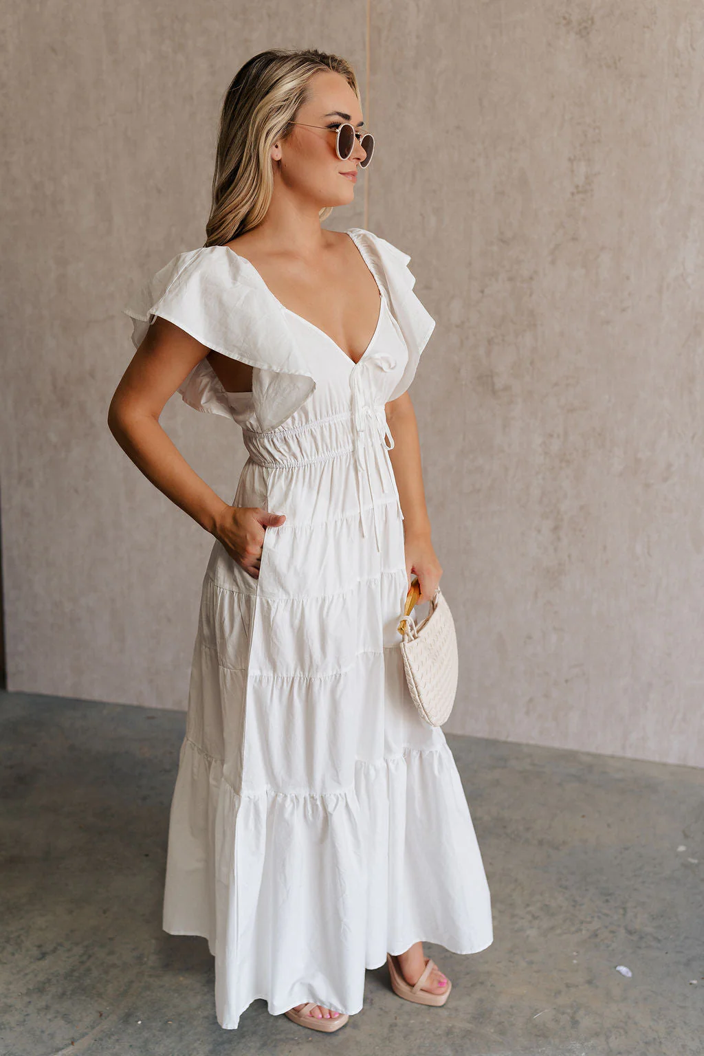 Gianna White Ruffle Short Sleeve Tiered Maxi Dress - Image 6