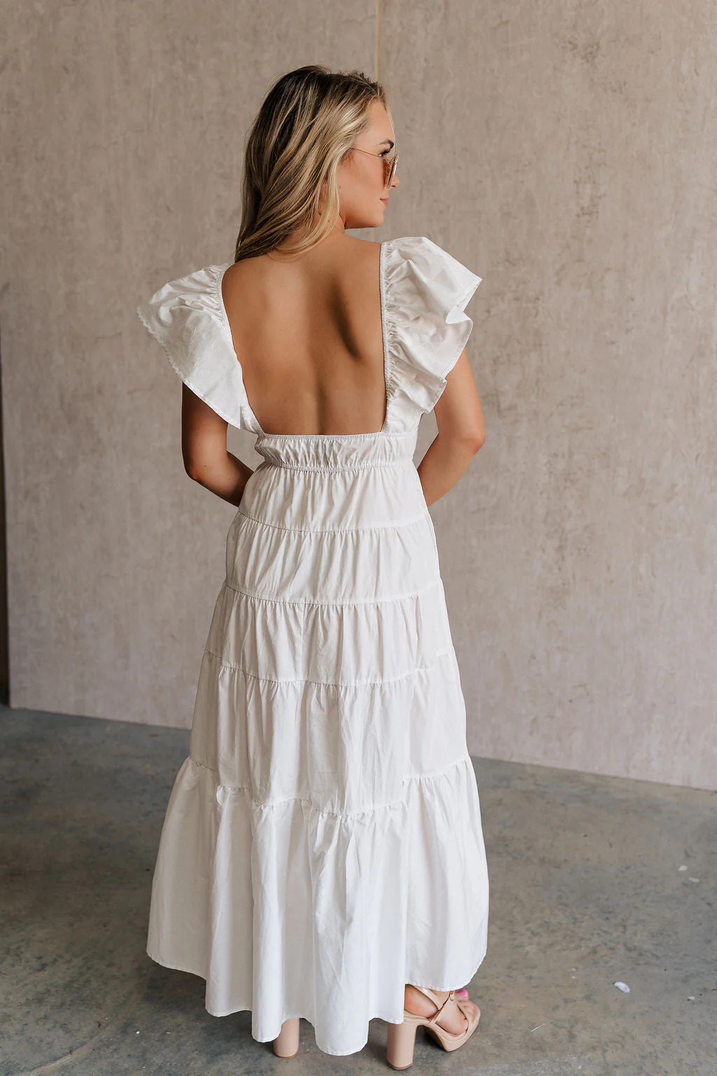 Gianna White Ruffle Short Sleeve Tiered Maxi Dress - Image 8
