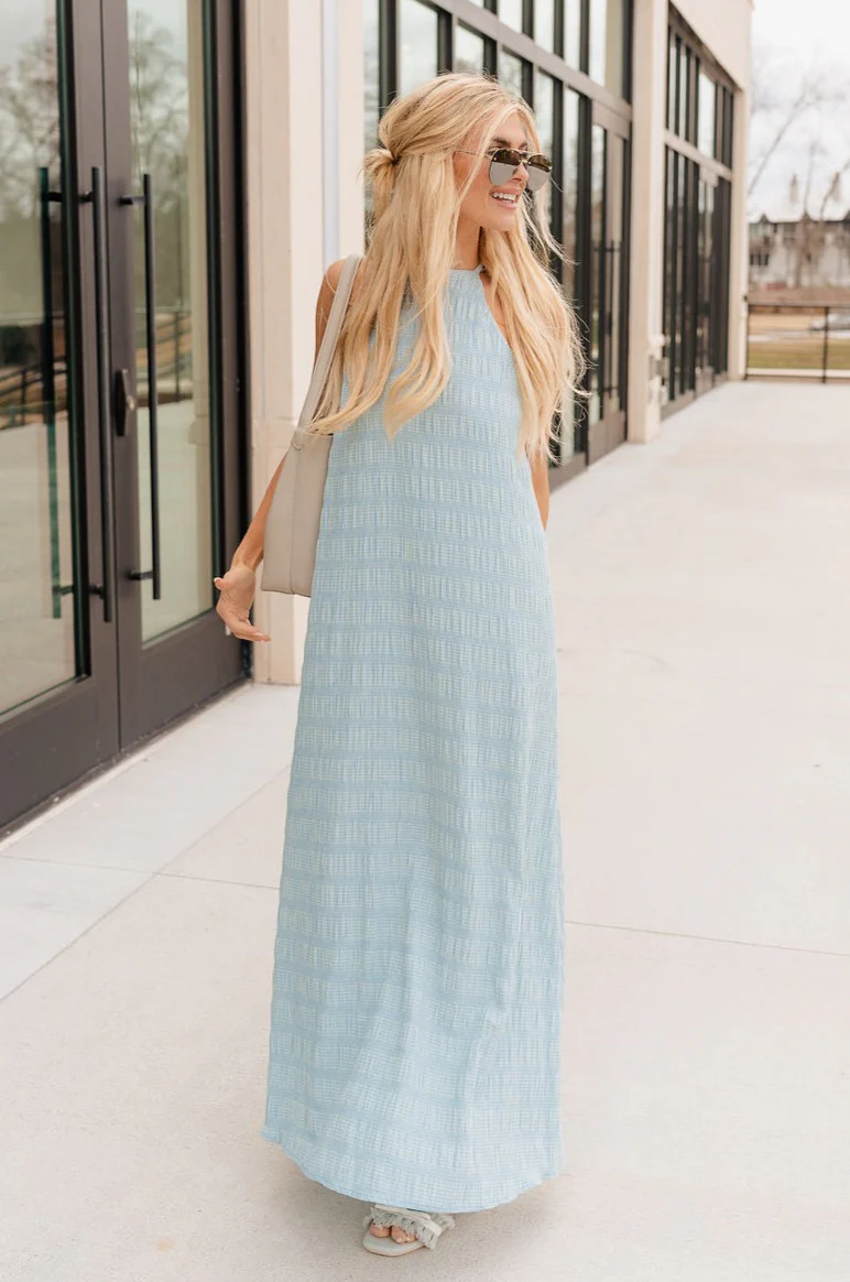 Gillie Light Blue Halter Maxi  Dress - Image 2