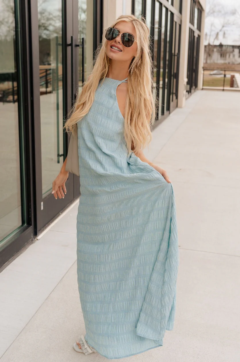 Gillie Light Blue Halter Maxi  Dress - Image 3
