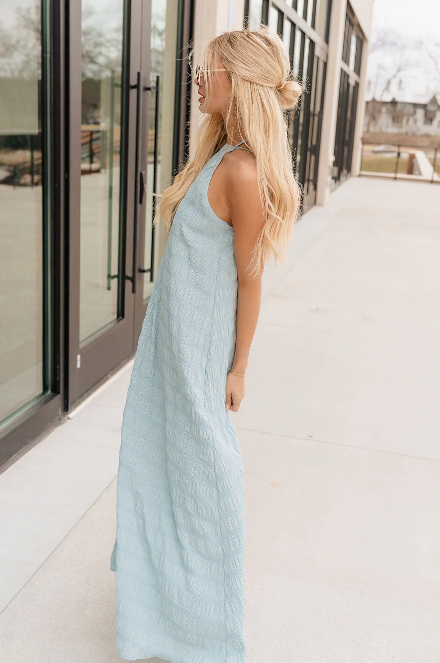 Gillie Light Blue Halter Maxi  Dress - Image 4