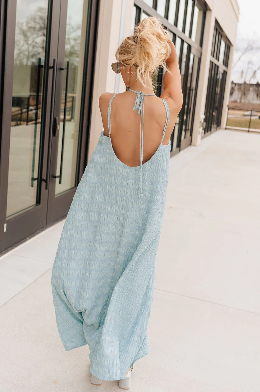 Gillie Light Blue Halter Maxi  Dress - Image 9