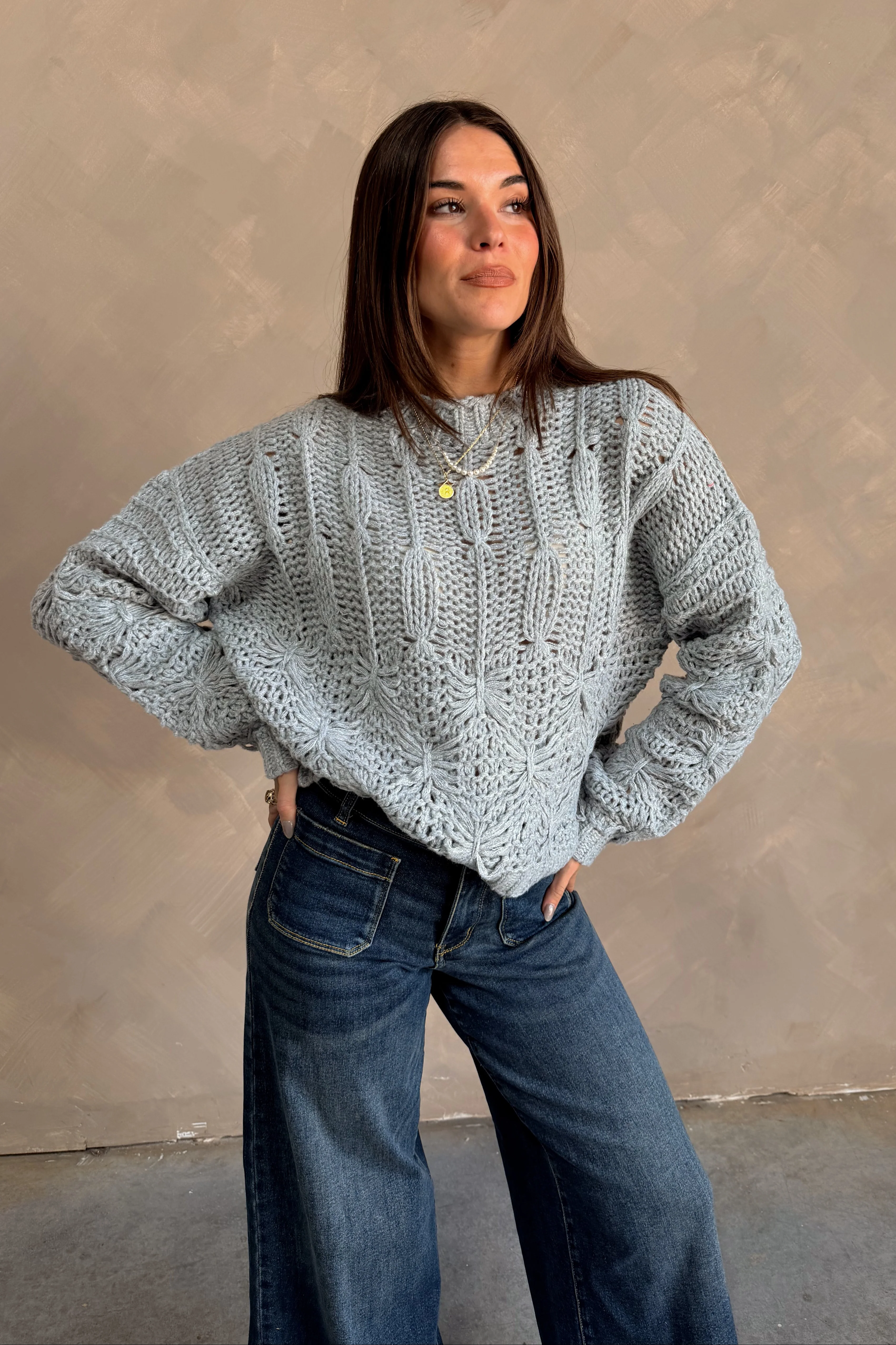 Ginelle Grey Cable Knit Sweater