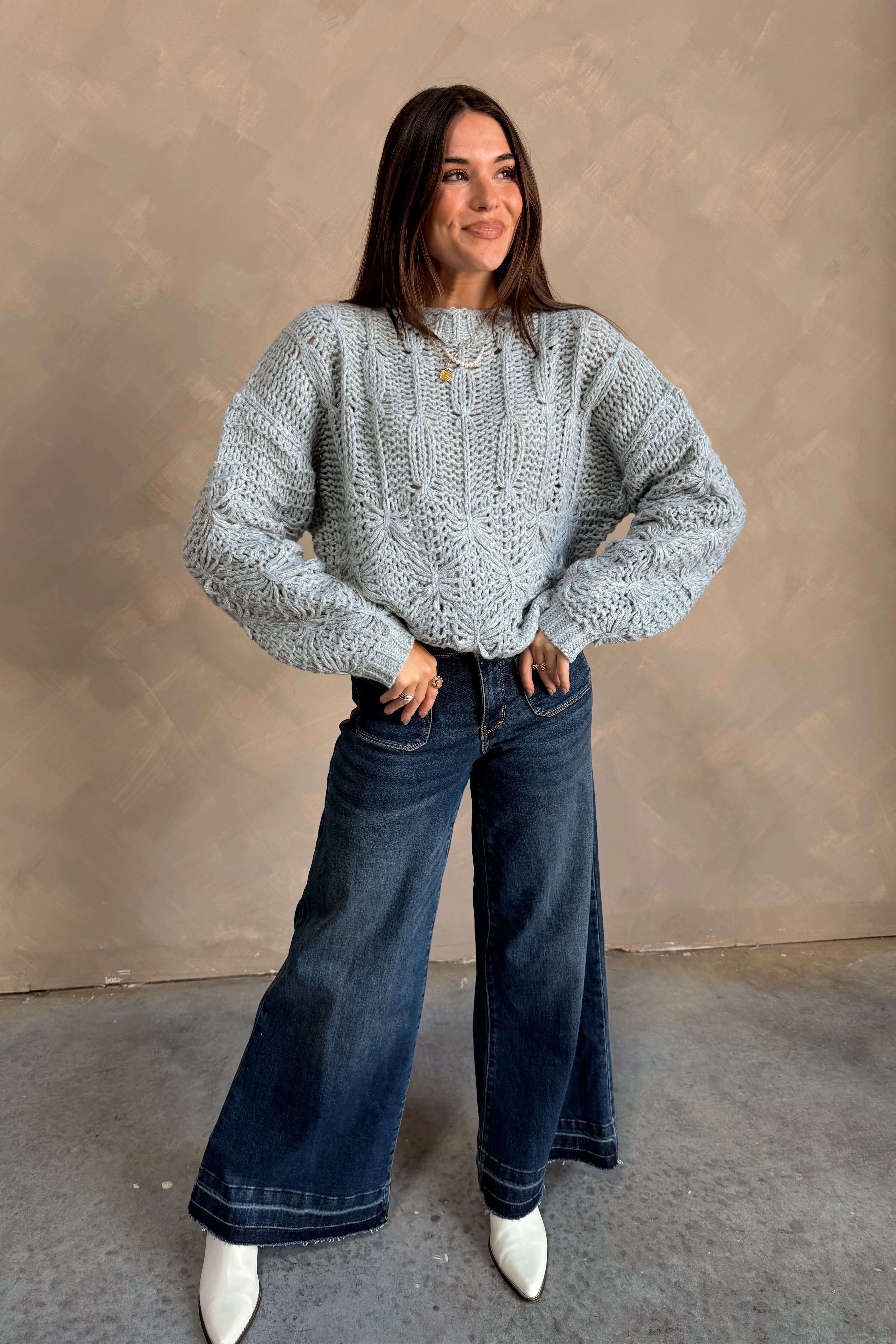 Ginelle Grey Cable Knit Sweater - Image 2
