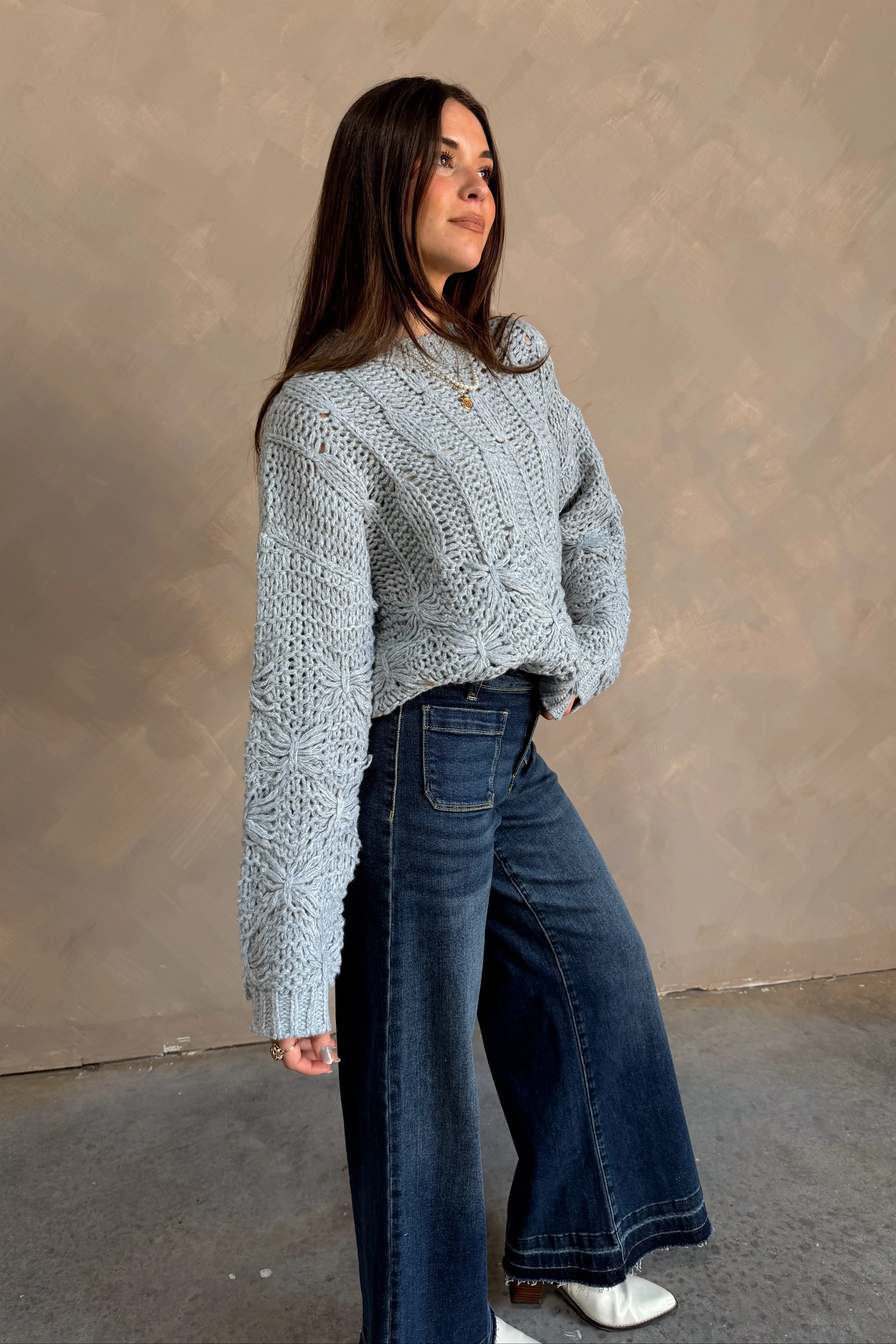 Ginelle Grey Cable Knit Sweater - Image 3
