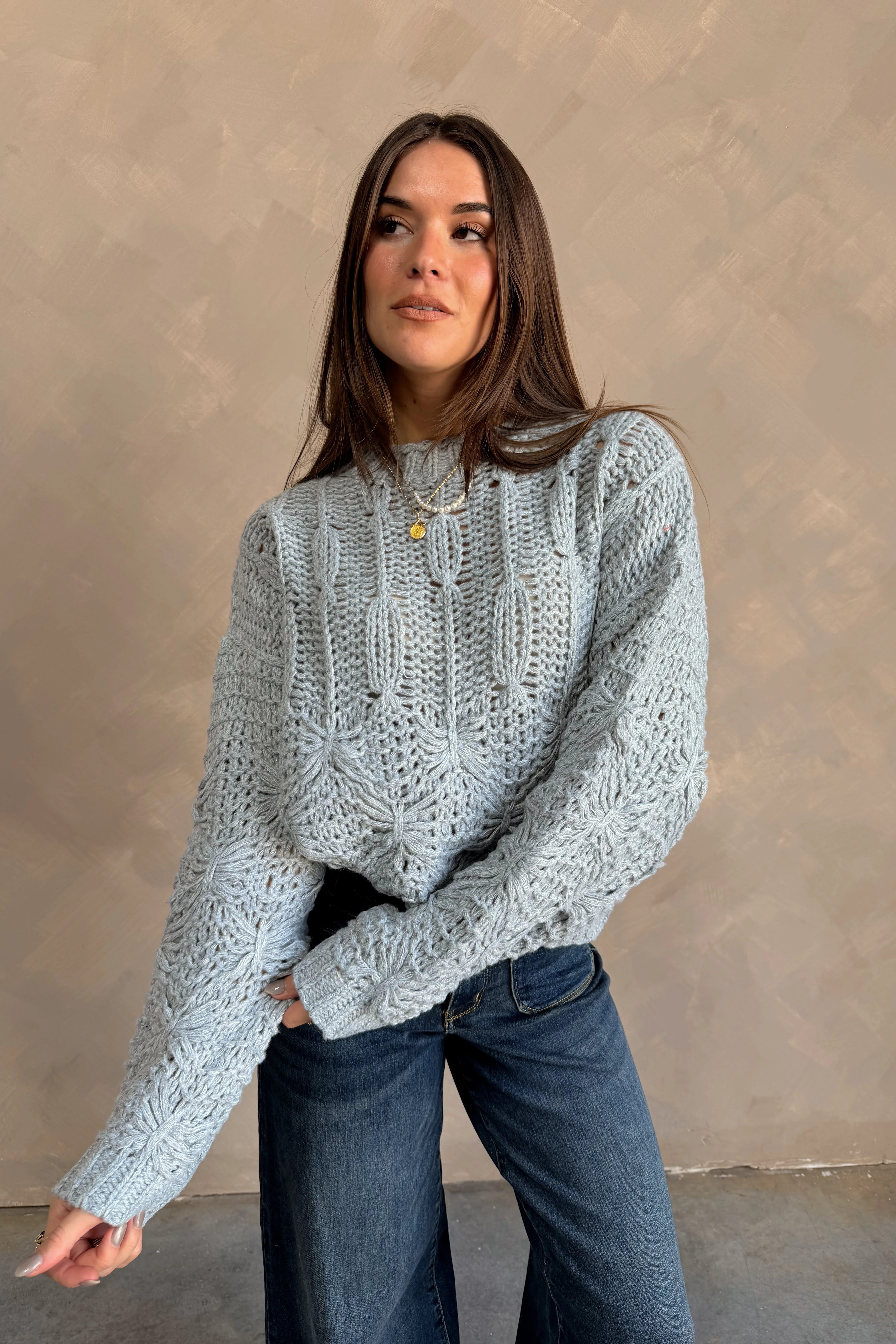 Ginelle Grey Cable Knit Sweater - Image 4