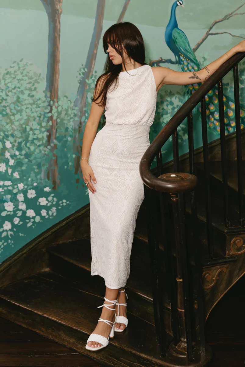 Giselle White Lace Midi Dress - Image 2