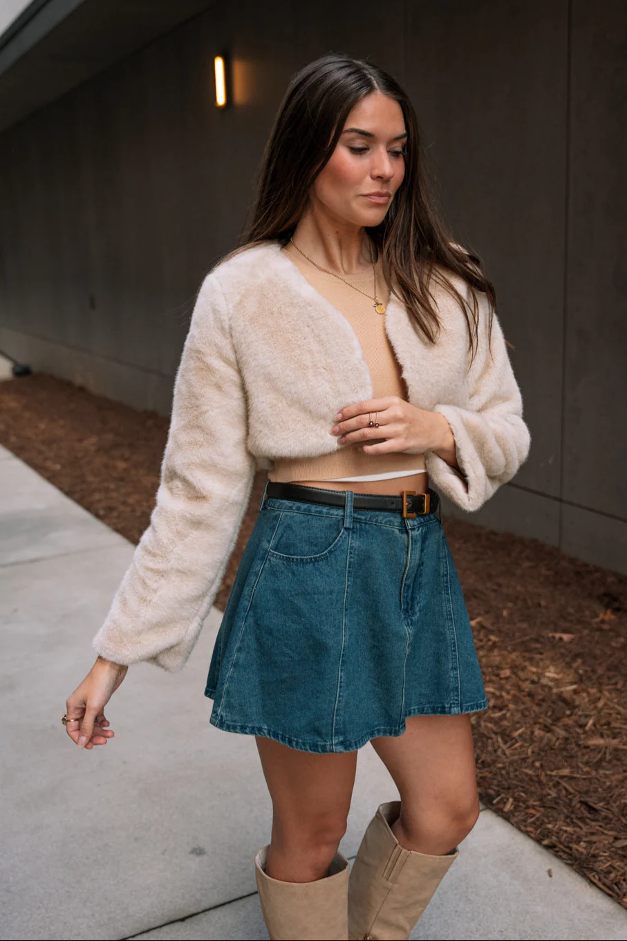 Gloria Ivory Faux Fur Cropped Jacket