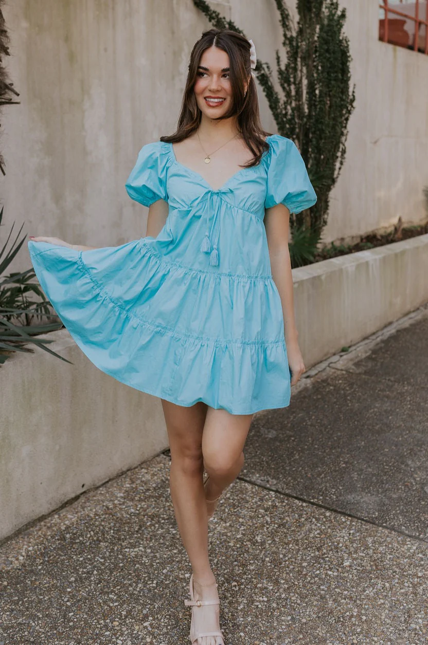 Gloria Light Blue Short Sleeve Mini Dress - Image 2