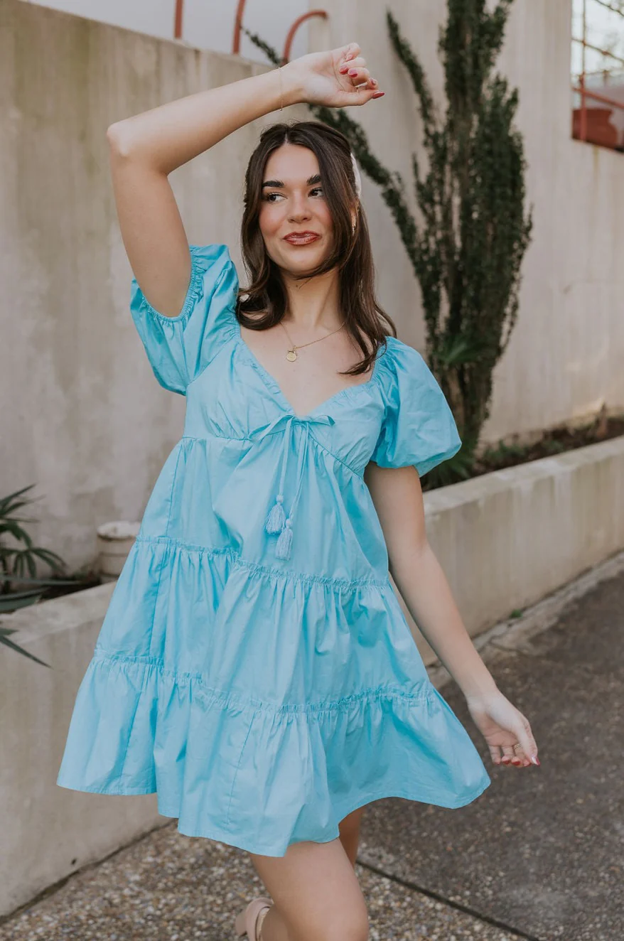 Gloria Light Blue Short Sleeve Mini Dress - Image 3