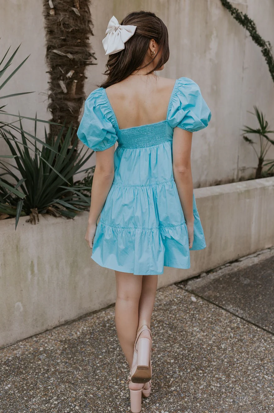 Gloria Light Blue Short Sleeve Mini Dress - Image 6