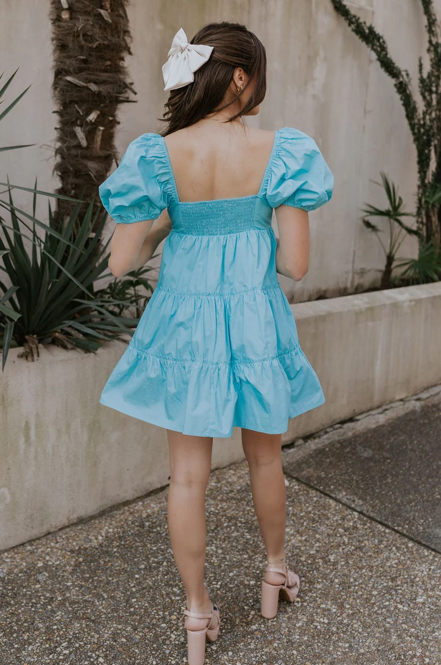 Gloria Light Blue Short Sleeve Mini Dress - Image 7