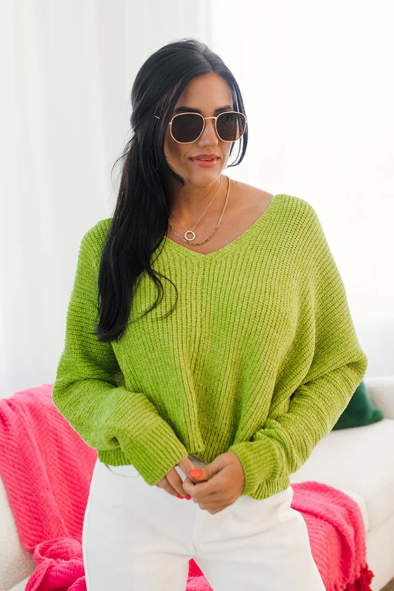 Go Boldly Chenille Sweater in Green - Image 2
