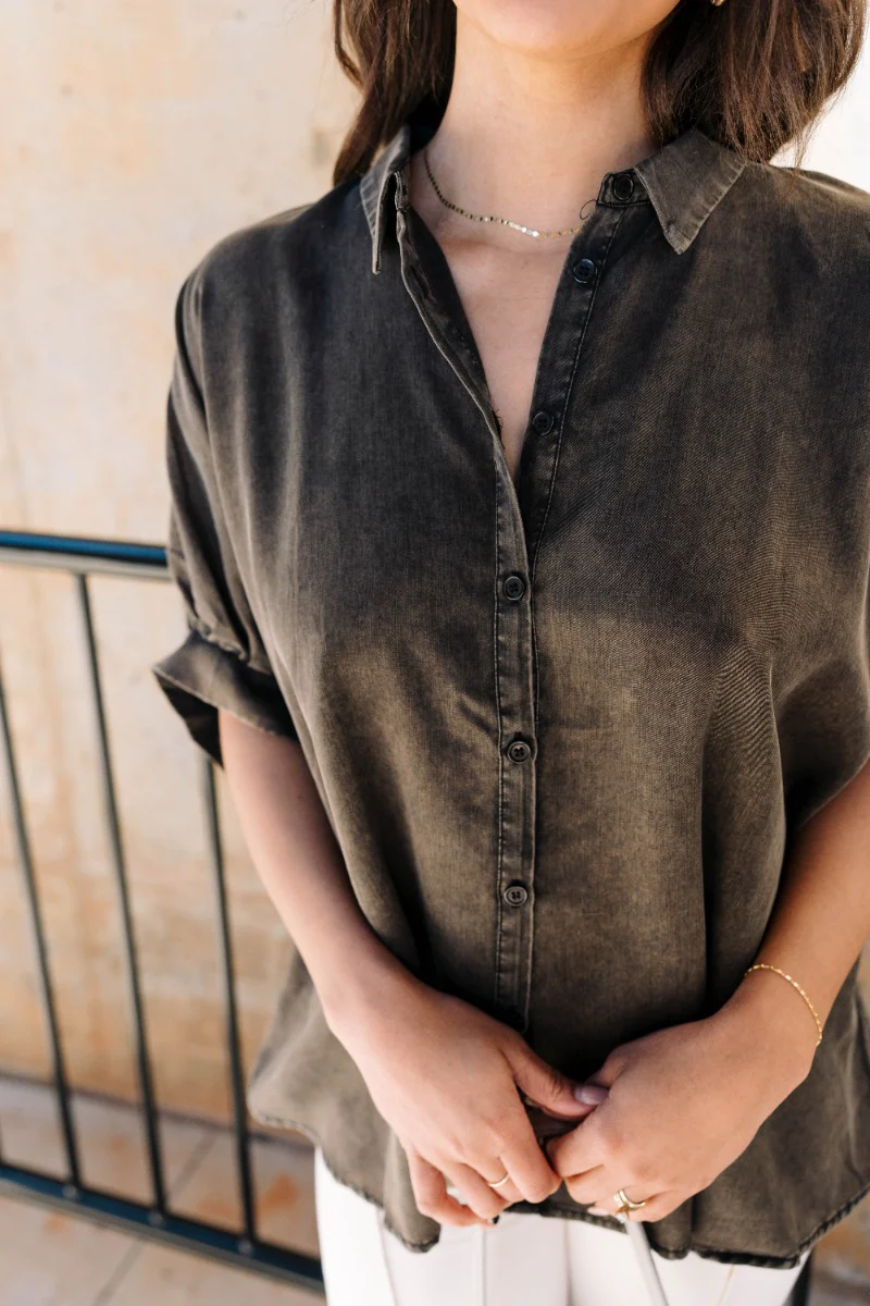 Grace Washed Black Short Sleeve Top - Image 4
