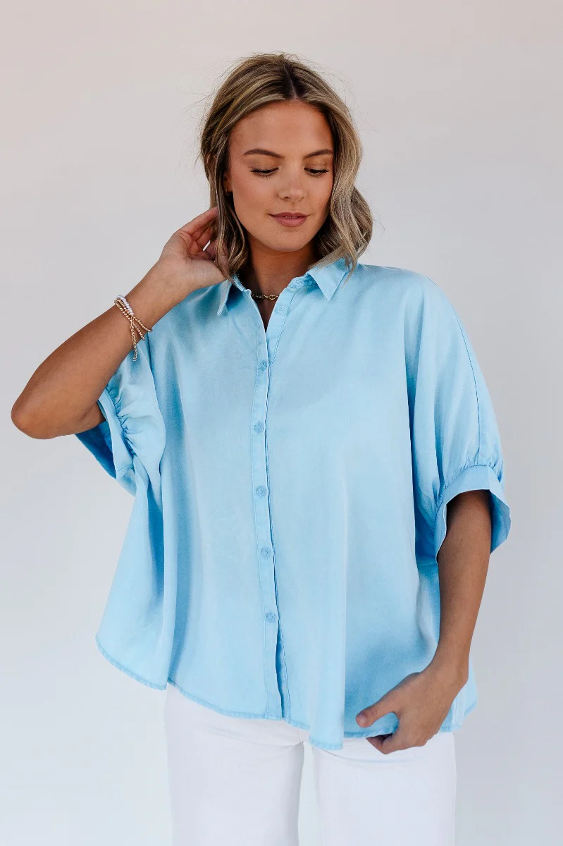 Grace Washed Light Blue Short Sleeve Top - Image 5