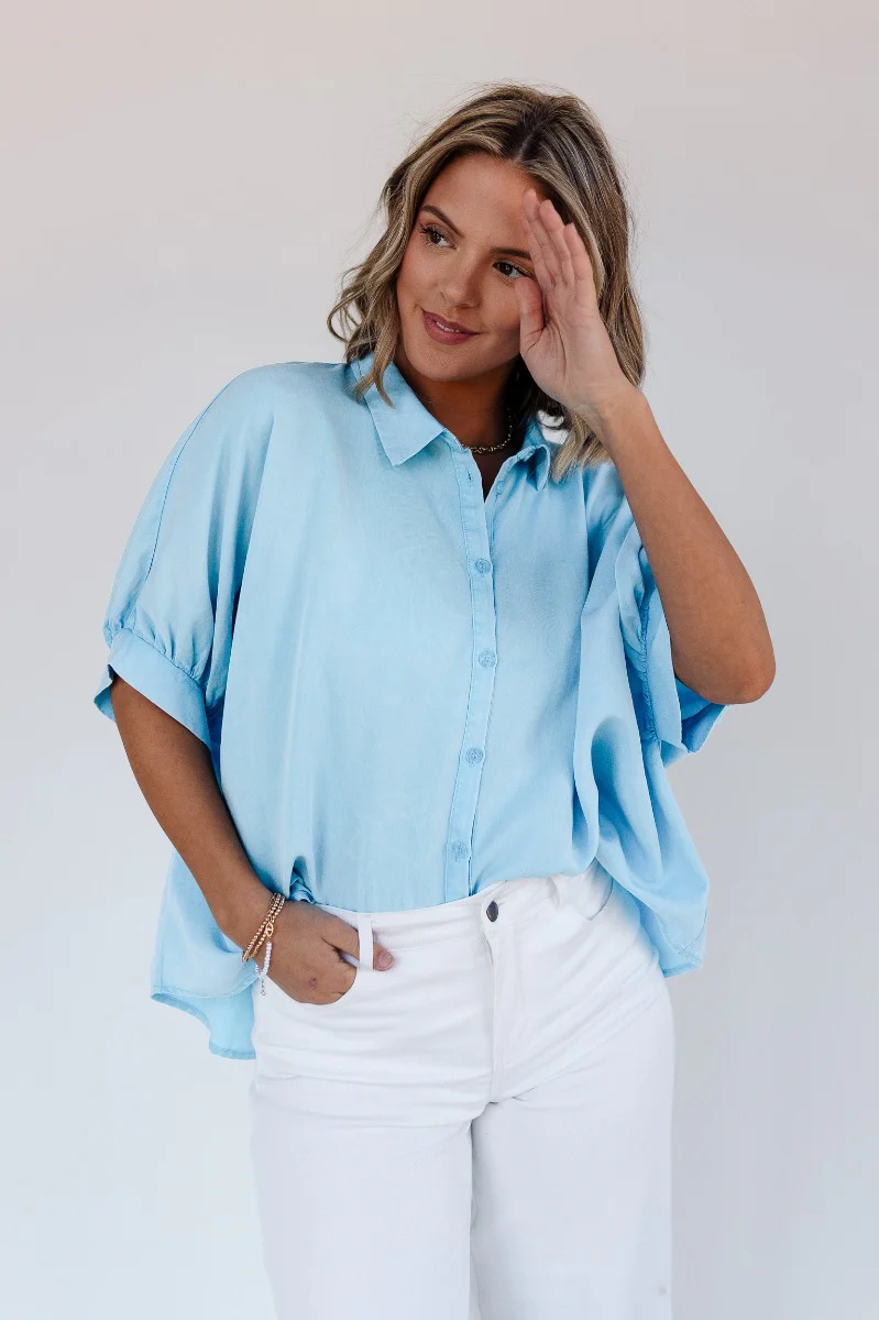 Grace Washed Light Blue Short Sleeve Top - Image 6