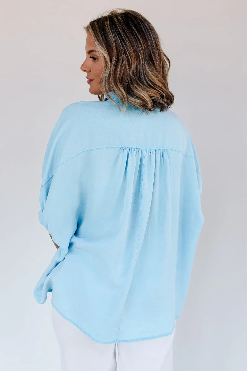 Grace Washed Light Blue Short Sleeve Top - Image 7