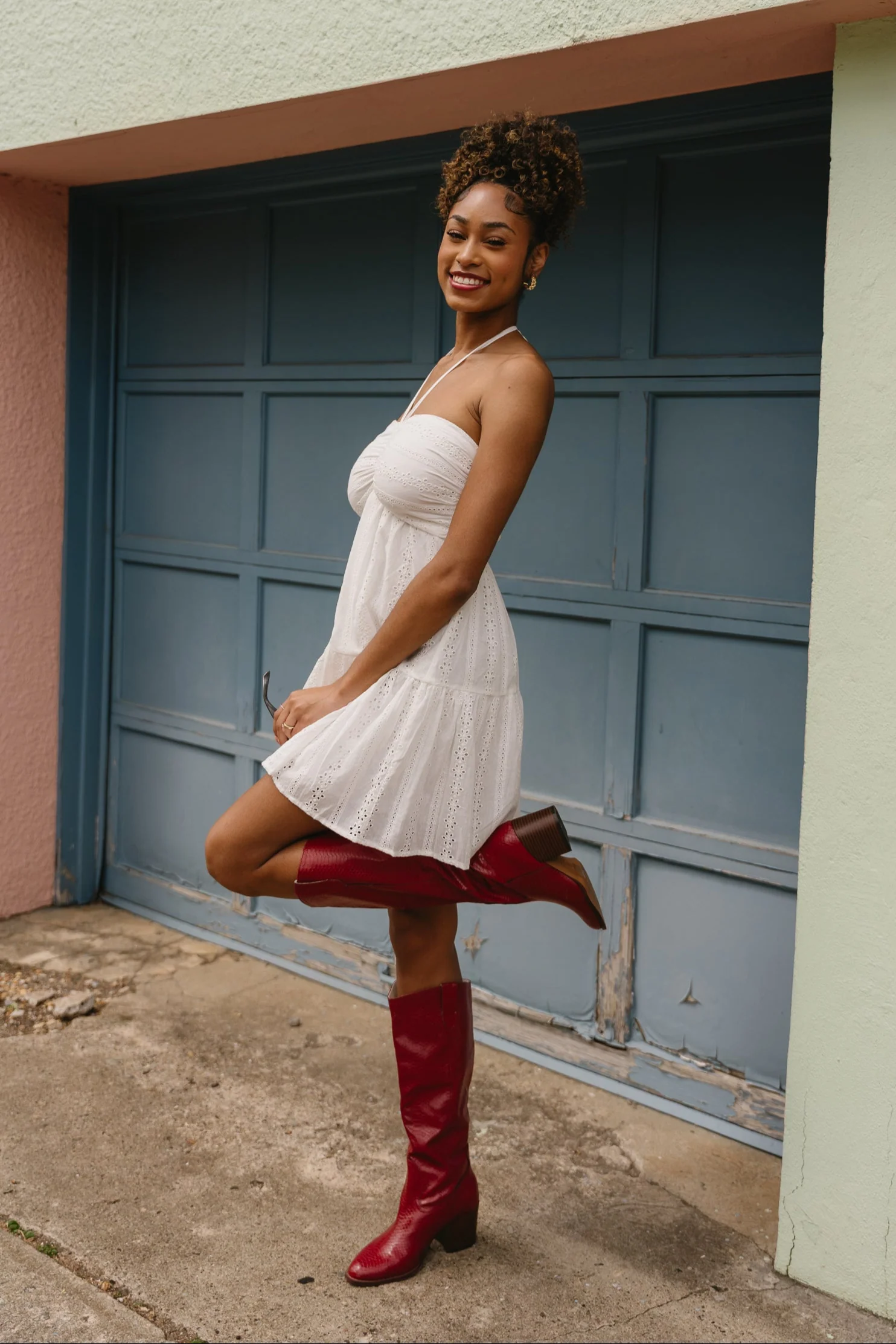 Grace White Eyelet Flare Mini Dress - Image 2