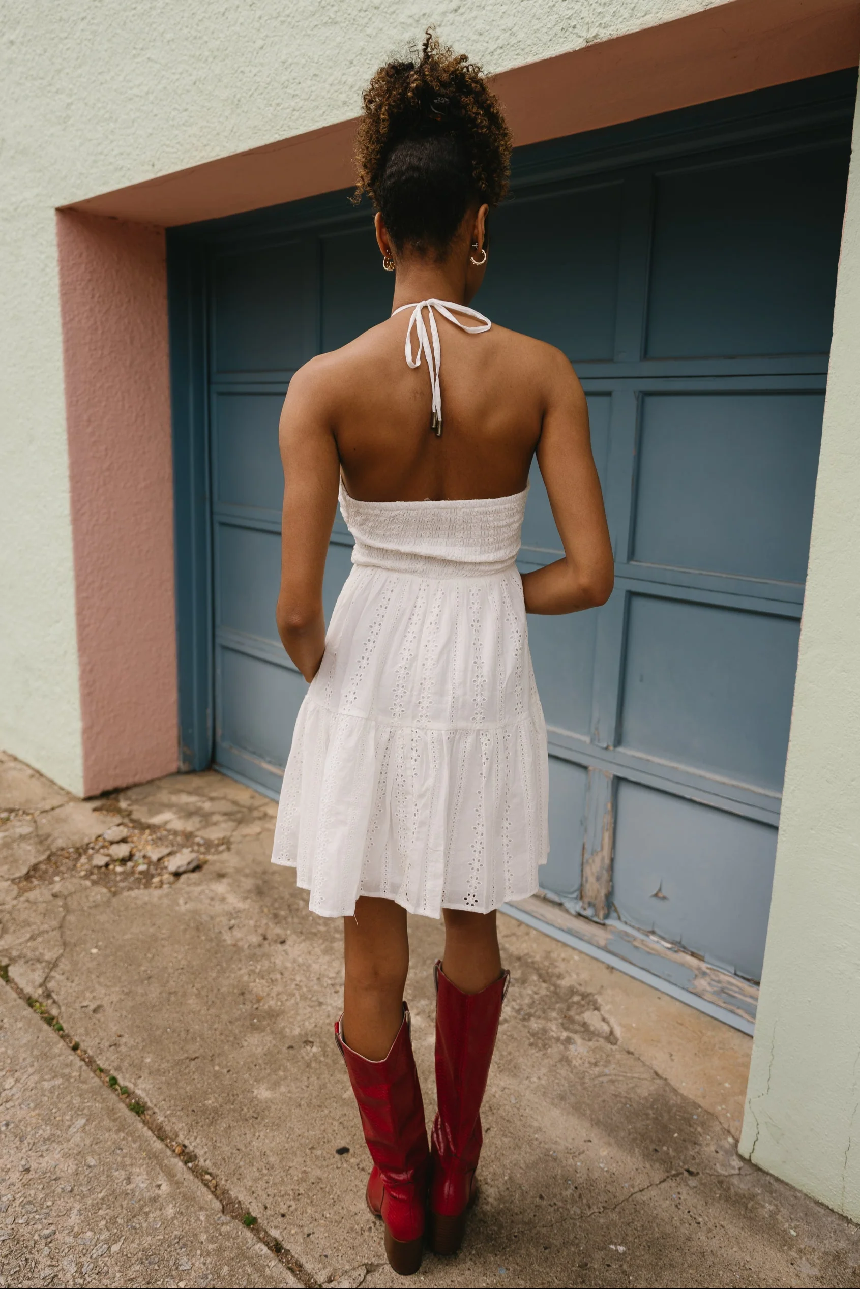 Grace White Eyelet Flare Mini Dress - Image 4