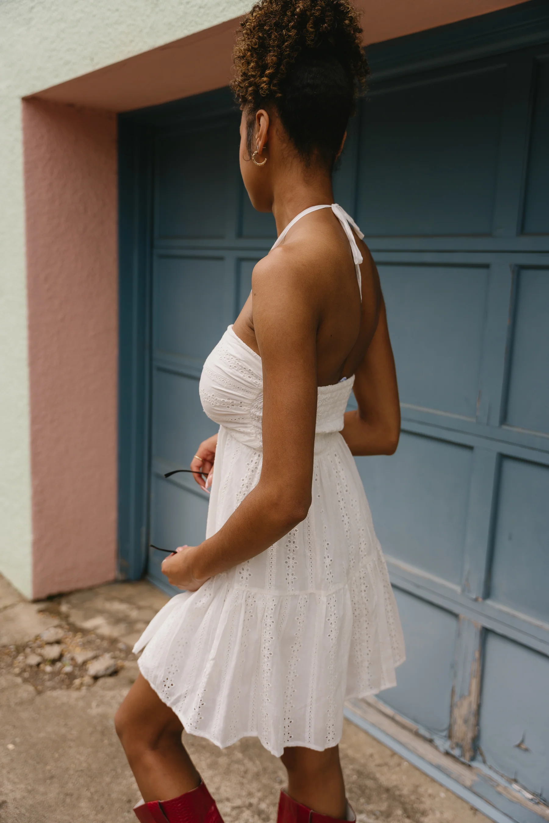 Grace White Eyelet Flare Mini Dress - Image 5