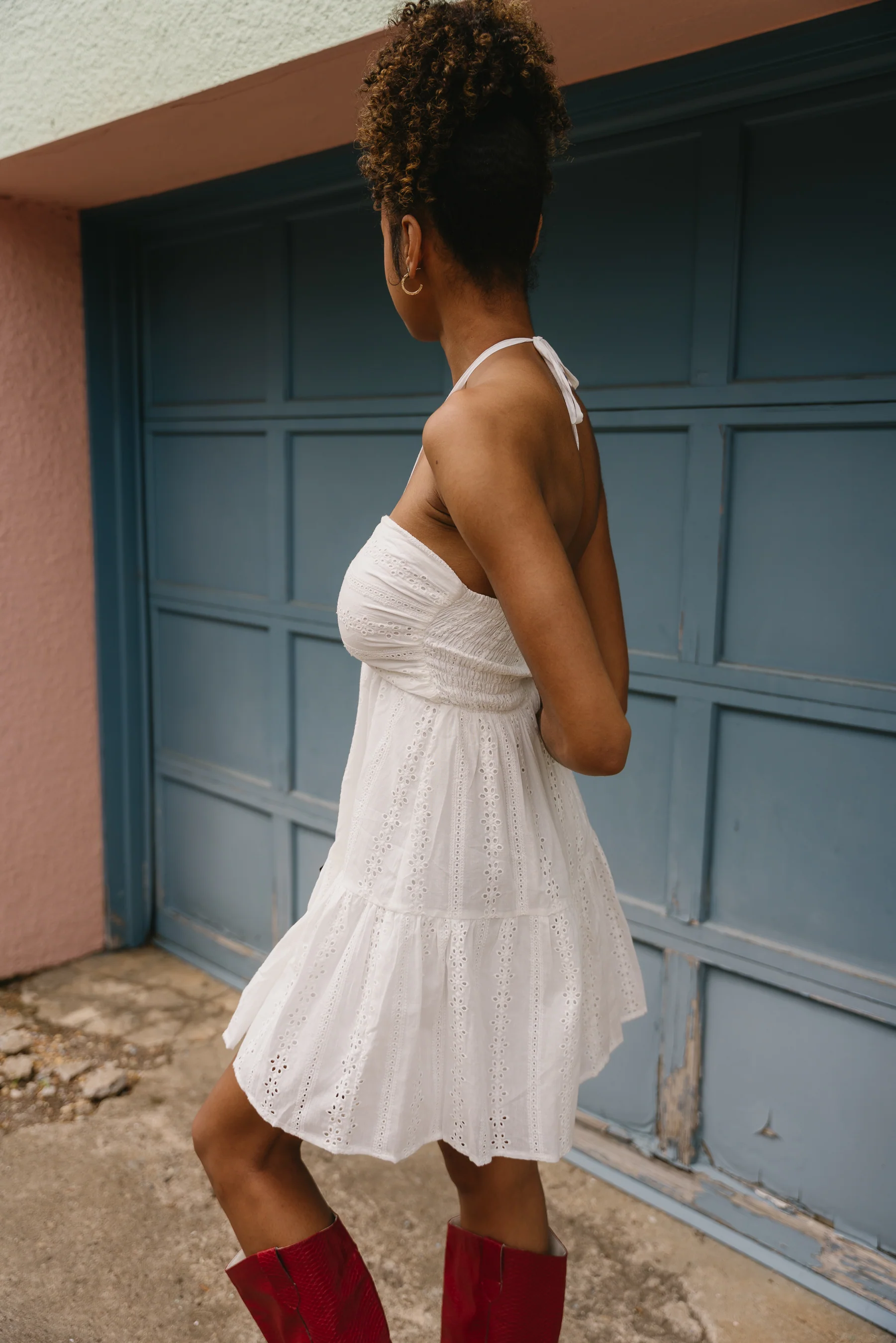 Grace White Eyelet Flare Mini Dress - Image 6