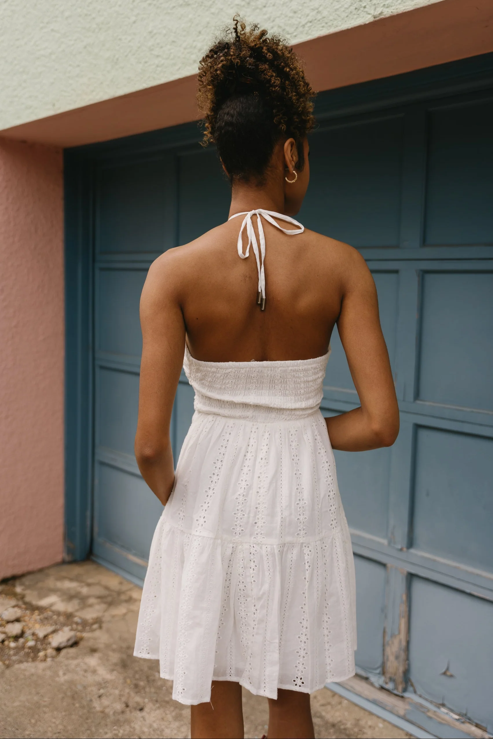 Grace White Eyelet Flare Mini Dress - Image 7