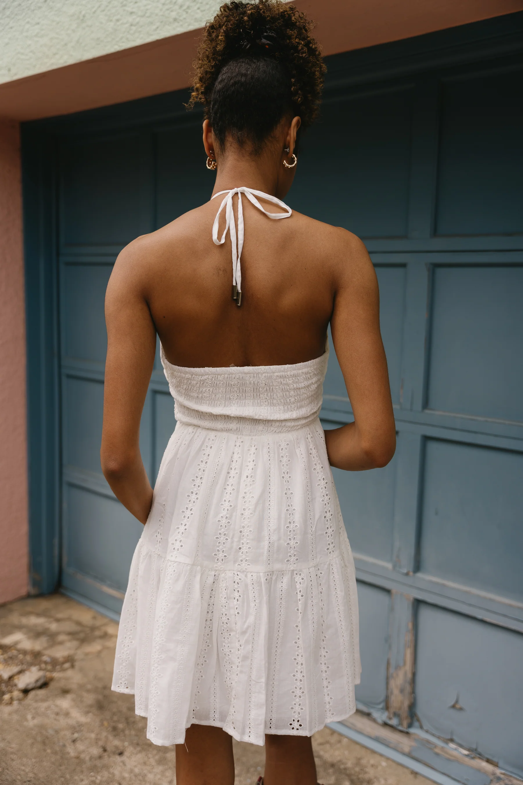 Grace White Eyelet Flare Mini Dress - Image 8